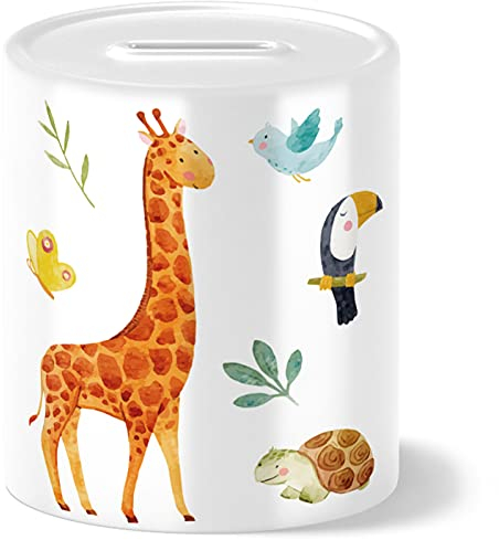 OWLBOOK® Safari Giraffe Kinder Spardose Kinder Junge Mädchen | Geschenke zur Einschulung | Taufgeschenke | Geschenk Taufe Geburt Geburtstag | Sparschwein | Sparbüchse | Wiederverschließbar