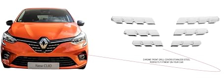 für Renault Clio V 2019+ 6-teiliges Chrom Gitter, Mittelteil-Kühlergrill Stangen, Grillabdeckungen, Edelstahl…