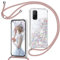 Handyband für Xiaomi Mi 10T/10T Pro Hülle mit Band, Glitzer Treibsand Handyhülle mit Kordel zum Umhängen Transparent Stoßfest Schutzhülle mit Kette Schnur, Quicksand Necklace Case in Roségold