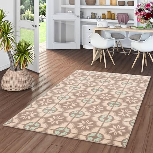 Pergamon Designer Teppich Samba Modern Beige Fliesenoptik in 5 Größen