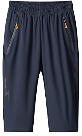 MakingDa Herren-Shorts, 3/4-Jogger, Caprihose, lässig, Sport, Sommer, lockerer Reißverschluss, Fitnessstudio, Laufen, Trainingshose, elastische Taille, unterhalb des Knies, kurze Hose mit