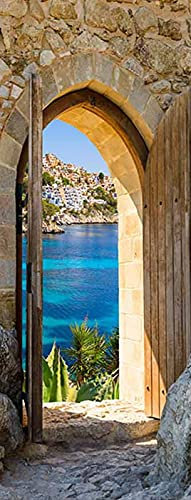 A.Monamour Sticker Porte Autocollant Poster De Porte 3D Vieille Arche en Bois dans La Forteresse avec Portes Ouvertes Vinyle Affiche De Porte Sticker Mural Papier Peint Art Décor 77 x 200 cm