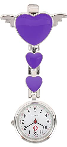 Hemobllo Taschenuhr Broschen Für Frauen Pflegeuhr Schwesternuhr Für Damen Zum Anclipsen Schwesternuhren Für Damen Abzeichen-Clip-Uhr Ruf Die Hebamme Violett Zubehör Fräulein Metall Glas