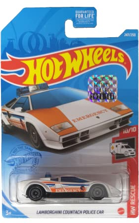 Hot Wheels Lamborghini Countach Polizeiauto - Weiß, Maßstab 1:64, Kinder, Unisex, Polizei, Auto, Spielzeugfahrzeug, Kinderabteilung