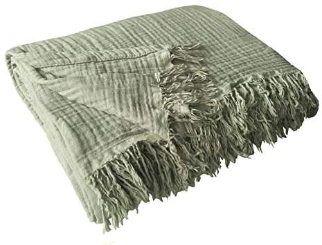 KyraHome Überwurfdecke aus 100% Bio-Musselin-Baumwolle für Couch, Männer, Frauen, Sofa, 4 Schichten, gemütlich, leichte Decke für alle Jahreszeiten (152.4x203.2 cm Altersgrün)
