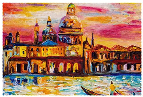 Venedig Landschaft Italiens Ölgemälde Platzsets Hitzebeständig Waschbar Oxford Tuch Tischmatten Set von 4 Home Kitchen Decoration Leicht zu reinigen