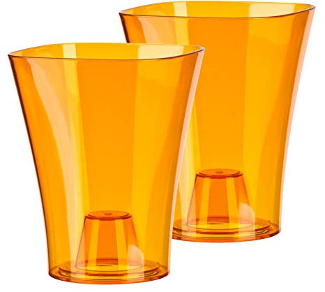 Tymar Orchideentopf Übertopf, 2er-Pack, transparent, Blumentopf, Blumenkübel für Orchidee, Pflanzentopf aus Kunststoff, Moderne, schlanke, Quadratische Form, ORCHPS001 (Orange Transpartent, ø 12 cm)
