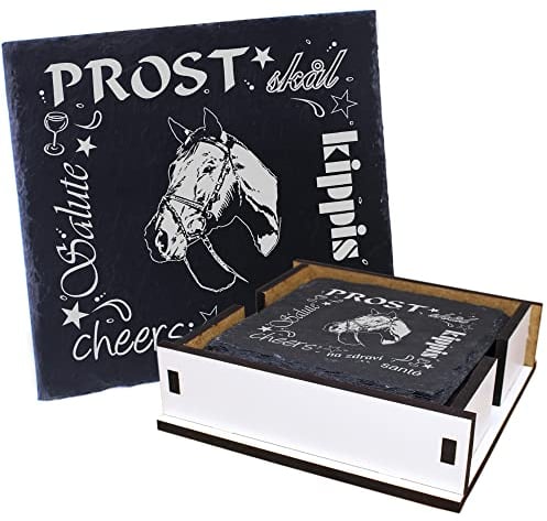 Slate Coasters - Cheers American Quarter Horse Head - Includes Wooden Box & Bottle Coaster Decorative Glass Coasters Pack of 5