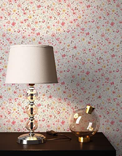 NEWROOM Tapete Weiß Vliestapete Blumen - Blumentapete Landhaus Rosa Grau Blüten Wiese Romantisch inkl. Tapezier-Ratgeber