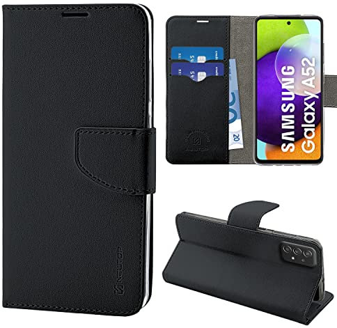 N NEWTOP Cover Compatibile con Samsung Galaxy A52 4G - 5G, HQ Lateral Custodia Libro Flip Chiusura Magnetica Portafoglio Simil Pelle Stand (Nero)