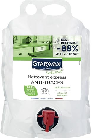 STARWAX - Nettoyant multi-usages à l'alcool ménager - Eco-recharge - Nettoyant quotidien pour toutes les surfaces de la maison - 99,8% d'origine naturelle - Ecocert - Fabriqué en France - 3L
