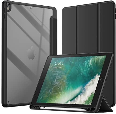 JETech Case for iPad Air 3 (10.5-Inch 2019, 3rd Generation) and iPad Pro 10.5-Inch with Pencil Holder, Clear Transparent Back Shell Slim Stand Shockproof Tablet Cover (Black)