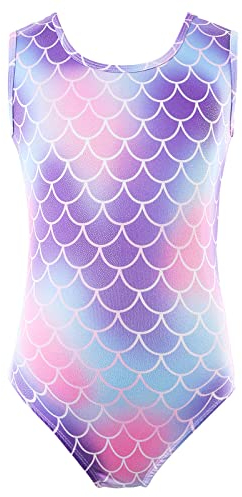 Bezioner Kinder Turnanzug Mädchen Gymnastikanzug Trikot Ärmellos Ärmel Ballett Tanzbekleidung Violett 120 für 6-8 Jahre,120-130 cm