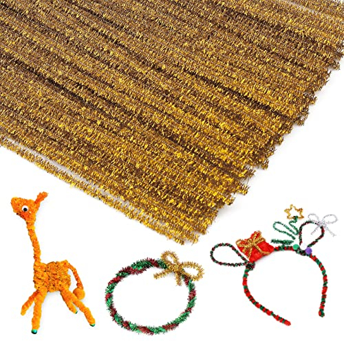 100 Stück Pfeifenreiniger Chenille-Stiel, Glitzer Gold Handwerk Pfeifenreiniger, DIY Handwerk Fuzzy Sticks, Pfeifenreiniger Bulk für kreative handgefertigte DIY Kunst Handwerk und Handwerk Projekt
