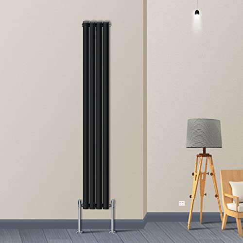 Warmehaus Vertical Column Designer Radiator Oval Panel Double Black 1600x236mm - Modern Central Heating Space Saving Radiators - Perfect for Bathrooms, Kitchen, Hallway, Living Room