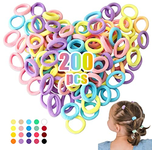 200 Stück Haargummis Mädchen, Mini Elastische Multicolor Haar Gummiband Klein Haargummi Haarseil Pferdeschwanz Haarband Set für Kinder Baby Mädchen