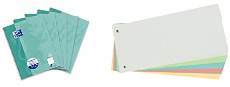 Oxford Collegeblock A4 punktkariert/dotted, 80 Blatt, grünblau, 5 Stück & Limit Trennstreifen, aus Karton, gelocht, 180 g/m², 5 Farben, 100 Stück, ‎240 x 105 mm