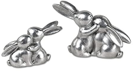 formano Geschenke und Dekoration zu Ostern- lustiges Hasenpaar silberfarbend 15cm aus Keramik 1 von 2
