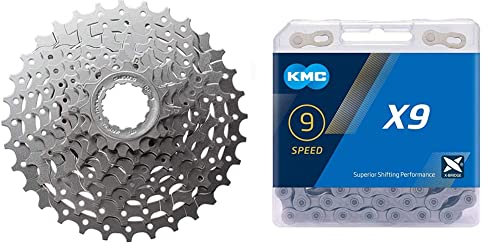 Shimano CASSETTE HG400 9 speed 11-32 & KMC Unisex's X9 Chain, Grey, 114 Link