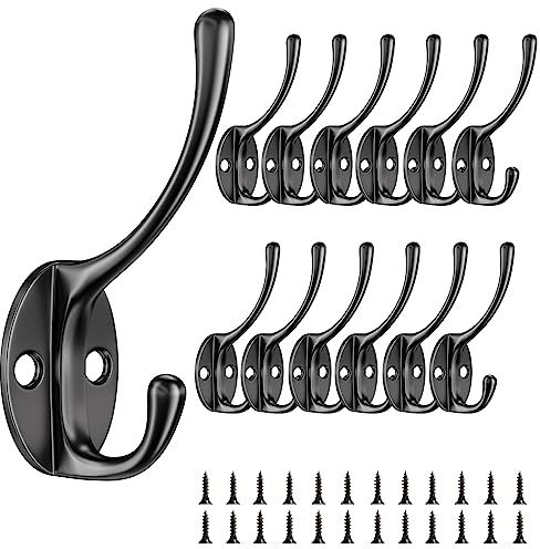 Ceisazira 12 pezzi Ganci Appendiabiti Vintage, Ganci da Parete con Viti, Doppi Ganci da Muro in Metallo Vintage, Leggeri e Comodi Gancio, per Camera da Letto, Guardaroba, Bagno (Nero)