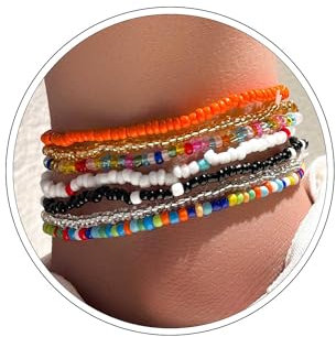 Wendalern Bracelets de Cheville Perlés pour Femme 7Pcs Perles Colorées Bracelets de Cheville Élastiques Faits à la Main Arc-en-Ciel Perle Chaîne Cheville Beach Surfer Cheville Pied Bijoux pour Filles