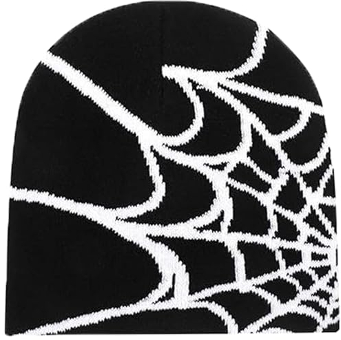 Tsalei Y2k Beanie Spider Beanie Doppellagige Strickmütze Streetwear Kopfbedeckung Winter Knit Beanies Hüte für Männer Frauen, Y2k Beanie - White Spide Web, S/XXL