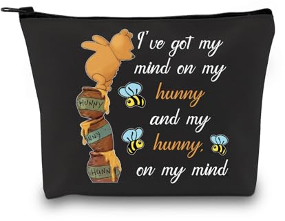 VAMSII Cartoon-Make-up-Tasche, Cartoon-Merchandise-Geschenk, I ve Got My Mind On My Honey Pooh, Freundschaftsgeschenke für Bären-Fans, Reißverschlussbeutel, Schwarz, Tragbar