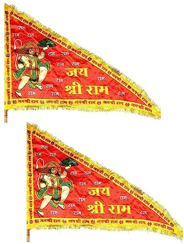 Jai Shree Ram Hanuman Ji Tuch Flagge Jhanda Flag Dwaj für Pooja,Gedruckt Hanuman ji dwaj/Jhanda Dreieck für Zuhause Tempel & Outdoor Normale Größe Flagge,Auto/Büro/Heimgebrauch,2 Stück