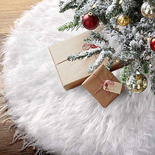 Weihnachtsbaum Decke, Weiß Weihnachtsbaum Rock, Runde Flauschige Schneeweiße Tannenbaumdecke, für Weihnachten Baum Dekorationen Weihnachtsdeko (90 cm)