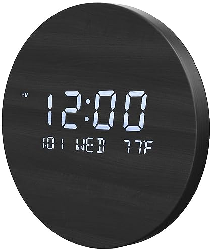 HAODING Moderne LED-Digital-Wanduhr Mit Temperatur-Holz, 12/24 Stunden Zeituhren, Lautlos, Aus Holz, Nicht Tickend, Beleuchtet, Großes LED-Display, Dekoration, Klassenzimmer, Büro