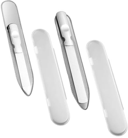 2 Pcs Metal Nail Files with Case, Professional Stainless Steel Nail File with Plastic Box, for Fingernails Toenails Acrylic Nails, Double-Sided Nail File for Men and Women