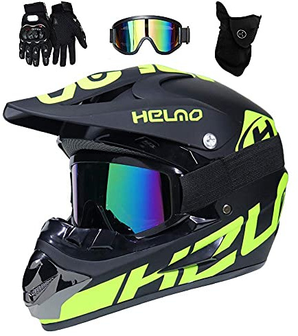Jugend Kind Motocross-Helm Satz, Mode Integral Offroad Roller Motorradhelm, Bergab BMX MTB ATV Enduro Quad Dirtbike Helm, mit Brille Handschuhe Maske