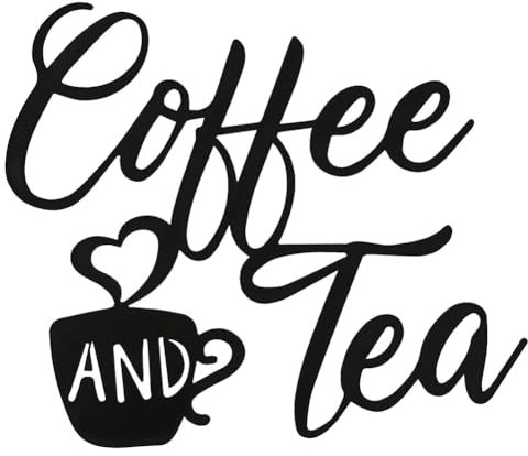 Feriany 1 PCS Coffee Sign and Tea Bar Metal Hanging Wall Art Black Cup Decor Letter Black Metal Decorations for Cafe Farmhouse Kitchen
