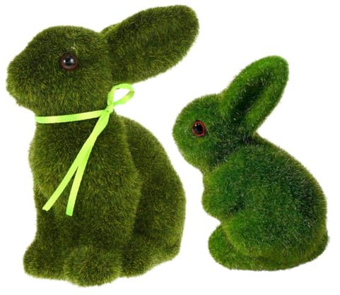 CORHAD 2st Osterdekoration Kunstmoos Mooskaninchen-dekor Beflockte Hasenstatue Hasenfigur Aus Kunstrasen Hasen-Statue-Ornament Schreibtischaufsatz Ostern Gras Winzig Künstlich Schaum Eier