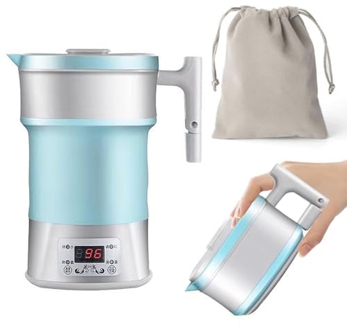 CEIEVER Mini Travel Kettle 220V, Folding Electric Portable Coffee Kettle 800ML With Separable Power Cord for Tea, Baby Milk (Blue), WBD-S8D5