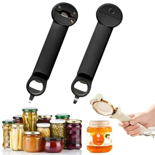 Multifunktionaler einziehbarer Flaschenöffner, Flaschenöffner, verstellbarer multifunktionaler Dosenöffner, Glasdeckelgreifer für ältere Arthritis (2 x schwarz)