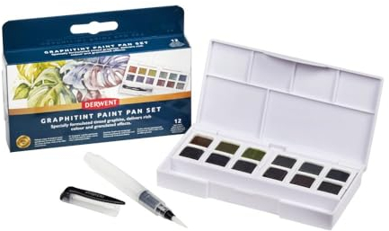 DERWENT Graphitint - Palette de Peintures Aquarelles avec 12 Demi-Godets de Peinture, Idéale pour Peindre des Paysages, Qualité Professionnelle, Format Voyage, 2306242
