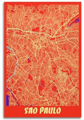 BPQN Vintage-Karten-Poster, Südamerika, Brasilien, Sao Paulo, dekoratives Gemälde, Leinwand, Kunstbild, 30 x 45 cm