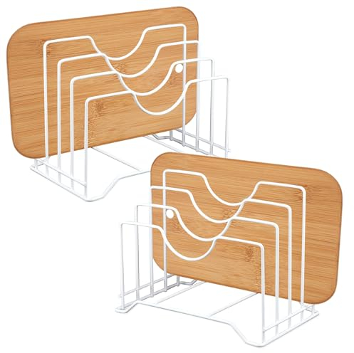 WENLISELL 2 PCS Pan Lid Holder, Metal Pot Lid Holder for Cupboard, 4 Slot Chopping Board Holder and Kitchen Baking Tray Storage Rack