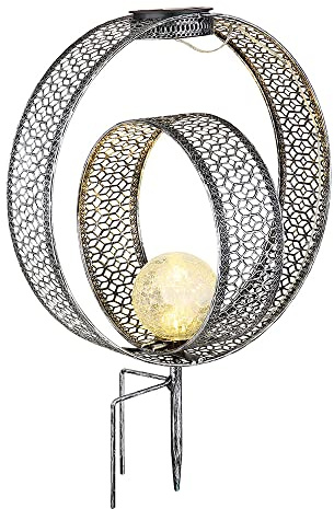 Solarleuchte mit Metallstanzungen und Glaskugel, Silber Höhe 42cm