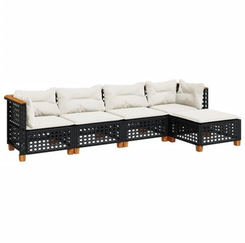 vidaXL Garten Sofagarnitur 5-TLG., Gartensofa mit Kissen Stahlrahmen, Sitzgruppe für Garten Terrasse, Gartenmöbel, Modern, Schwarz Poly Rattan