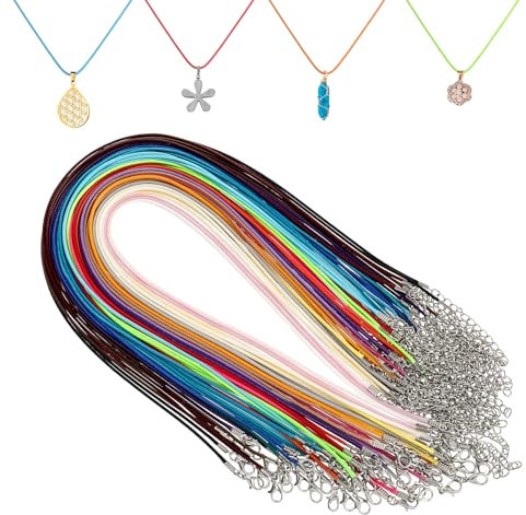 Oruola Lot de 60 cordons en cuir ciré avec fermoir, 50,8 cm, cordons colorés pour pendentifs, collier en corde de 1,5 mm pour fabrication de bracelets, colliers, bijoux
