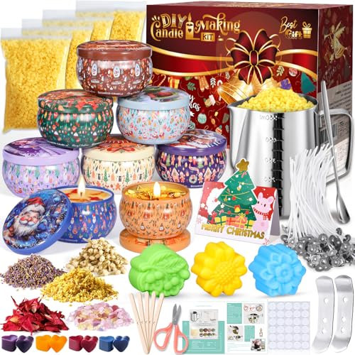 Vleuexe Kerzen Selber Machen Set,Kerzenherstellung Kit,DIY Kerzenherstellung Set,Kerzen Gießen Set,8 Kerzendosen,4 Farben Farbstoffe,Bienenwachs,Kerzendochte Kerzenset für Erwachsene,Kerzenanfänge
