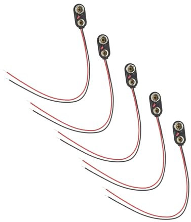 9 Volt Battery Connector (Pack of 5) – 9V PP3 Batteries Clip Connectors with 15cm Leads Cables T-type Battery Adapter