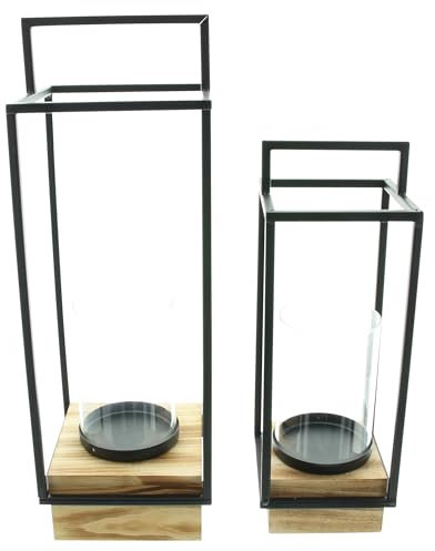 FRANK FLECHTWAREN Laterne Industrial Modern, 2er Set, Metall, Industrielles Design, vielseitig einsetzbar,12 x 12 x 35 cm, 15 x 15 x 45 cm, Glaszylinder Ø 9 x 13 cm, Ø 9 x 20 cm, ohne Kerzen