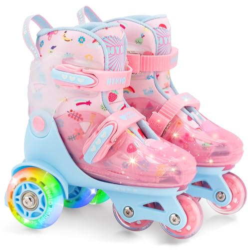 Patins à roulettes pour Les Tout-Petits (3 à 9 Ans), Taille Ajustable, lumières Amusantes, sécurité, 3 Points, équilibre, Respirant, Patins à roulettes avancés pour débutants, Filles