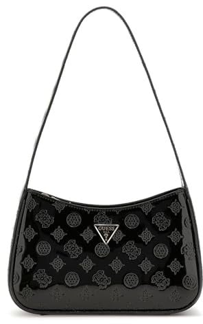 GUESS Damen Arnela Top Zip Shoulder Bag Umhängetasche, Schwarzes Logo