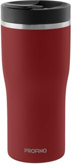 PROFINO Barista Thermo To Go Becher 0,35 L | Burgund | Auslaufsicher dank Doppellock-System | BPA-frei | Spülmaschinengeeignet | Edelstahl Thermobecher Kaffee to go hält 3h warm & 6h kalt
