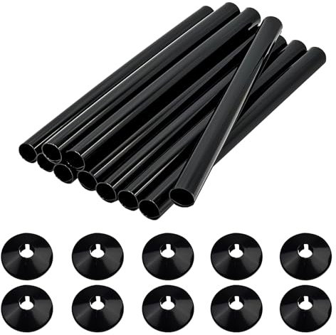 Lot de 10 cache-tuyaux de radiateur et colliers de tuyau noirs de 200 mm x 15 mm en plastique PVC épais de 15 mm