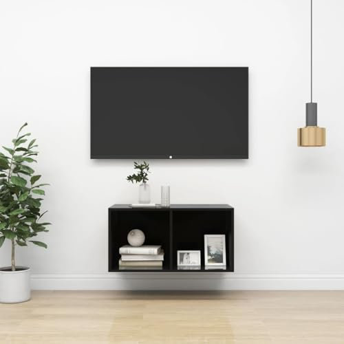 LLEZKBR Meuble TV mural en bois laqué noir brillant 37 x 37 x 72 cm